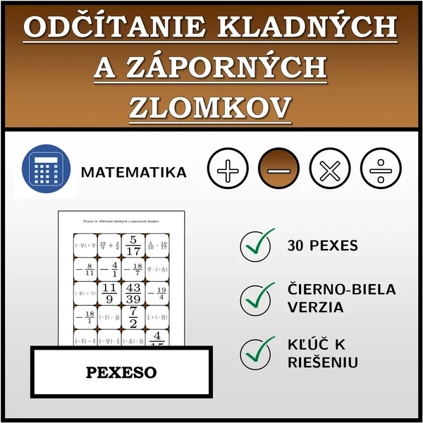 Pexeso - Odčítanie kladných a záporných zlomkov | matematika