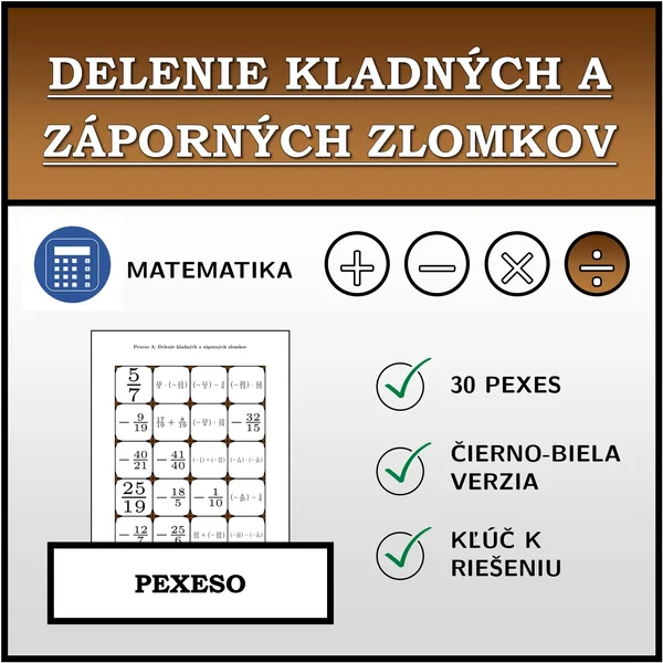 Pexeso - Delenie kladných a záporných zlomkov | matematika
