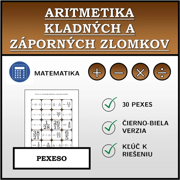 Pexeso - Aritmetika kladných a záporných zlomkov | matematika