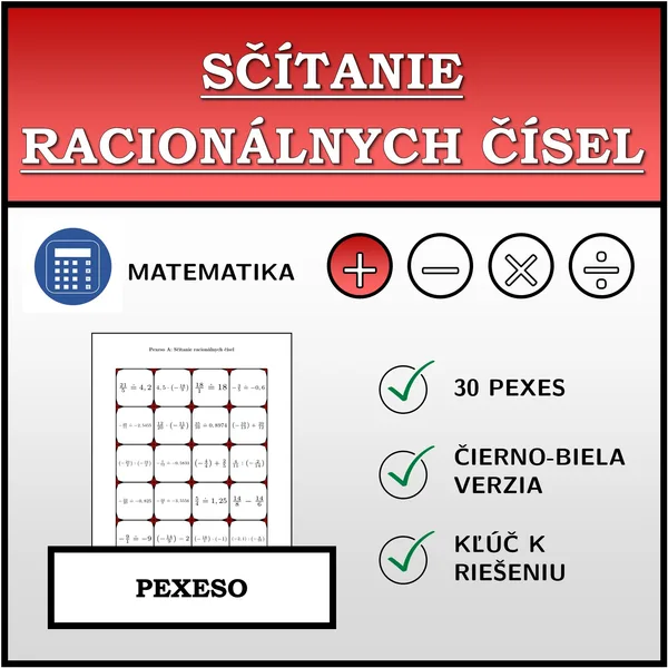 Pexeso - Sčítanie racionálnych čísel | matematika