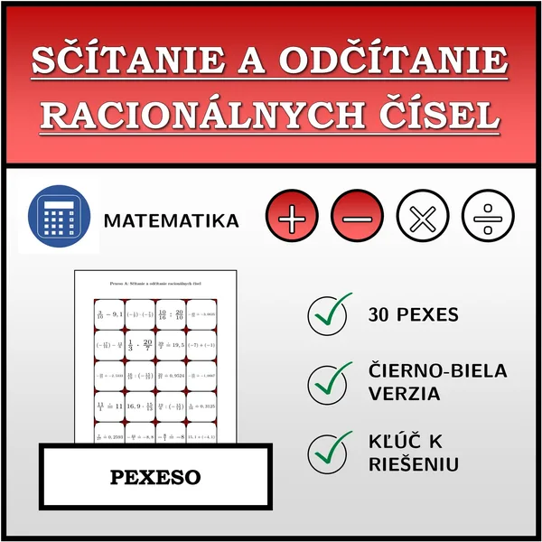 Pexeso - Sčítanie a odčítanie racionálnych čísel | matematika