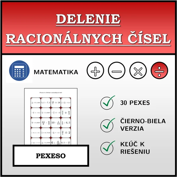 Pexeso - Delenie racionálnych čísel | matematika