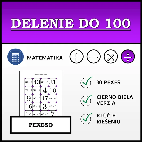 Pexeso - Delenie do 100 | matematika