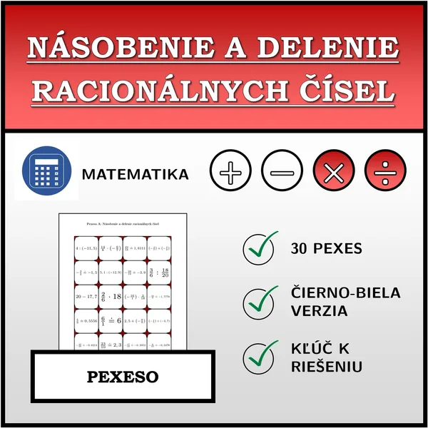 Pexeso - Násobenie a delenie racionálnych čísel | matematika