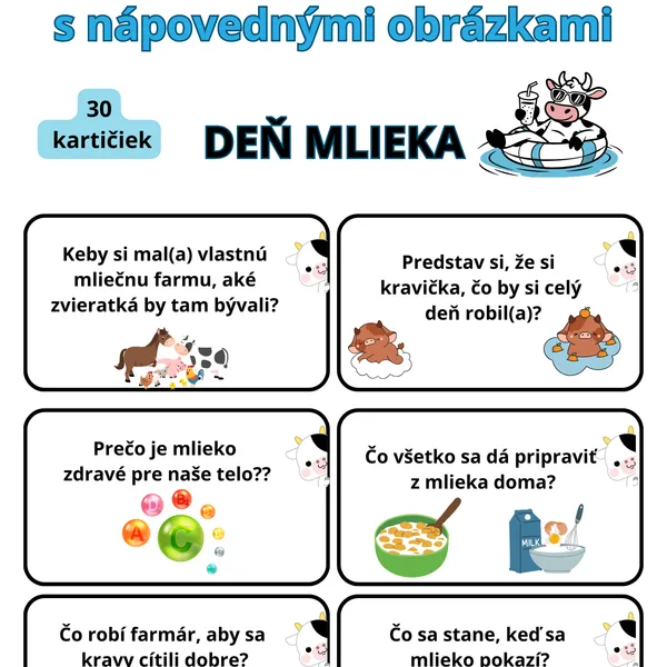 Deň mlieka - komunikačné kartičky na ranné kruhy