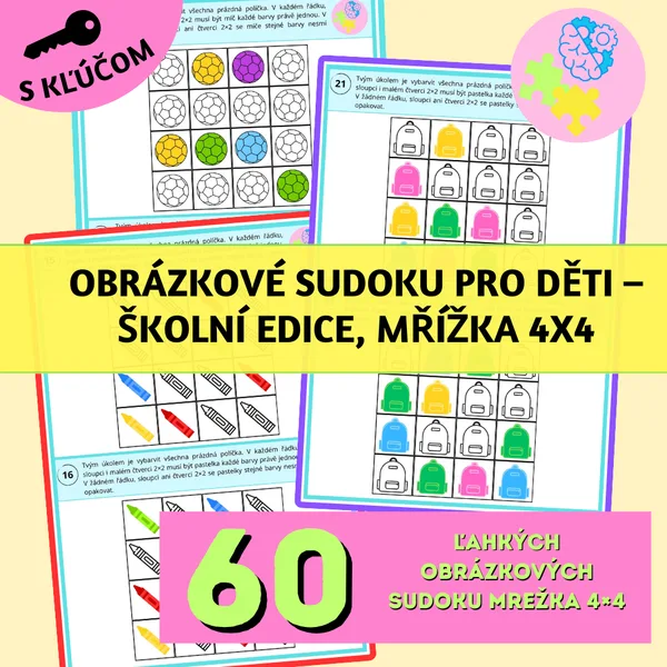 Obrázkové sudoku pre deti – školská edícia, mriežka 4×4
