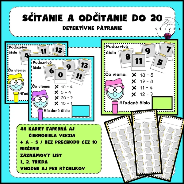 Sčítanie a odčítanie do 20 - Detektívne pátranie