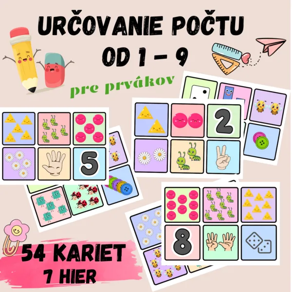 7 hier, Určovanie počtu od 1 - 9, pre prvákov