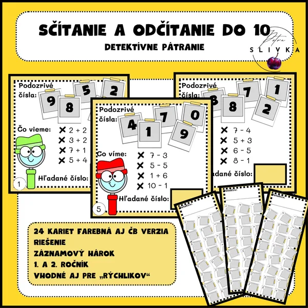 Sčítanie a odčítanie do 10 - Detektívne pátranie
