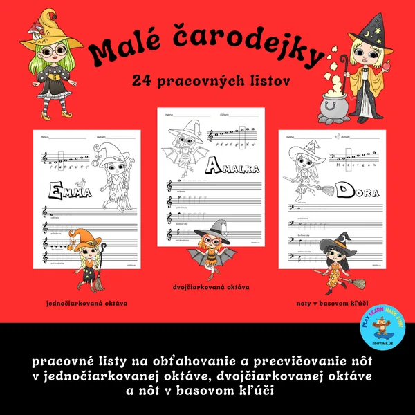 Malé čarodejky - pracovné listy na obťahovanie a precvičovanie nôt 