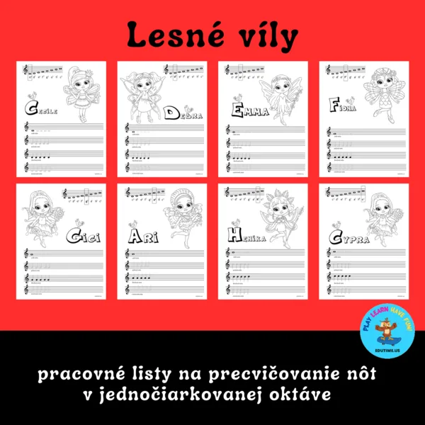 Lesné víly - pracovné listy na precvičovanie nôt v jednočiarkovanej oktáve