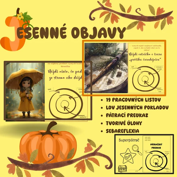 Jesenné objavy/ pátracia hra, tvorivé úlohy, sloh, literatúra, medzipredmetové vzťahy, čítanie s porozumením, VV, jeseň, behačka, pozorovanie, ekológia