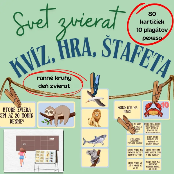 Svet zvierat/ kvíz,hra, štafeta, pexeso, ranné kruhy, svetový deň zvierat