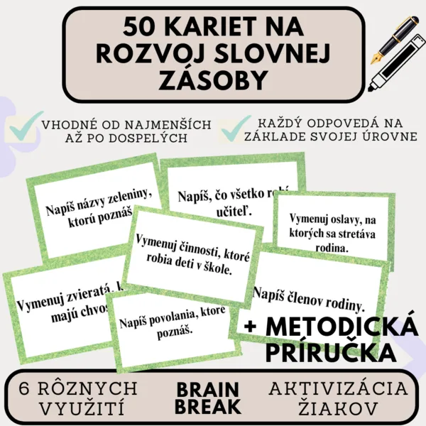 HRA NA ROZVOJ SLOVNEJ ZÁSOBY / Brain Break / karty / kartičky