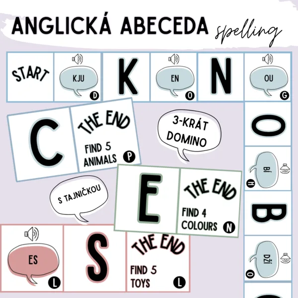 Anglická abeceda - spelling: DOMINO