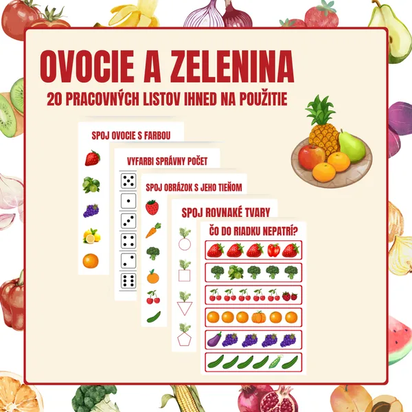 Ovocie a zelenina – pracovné listy