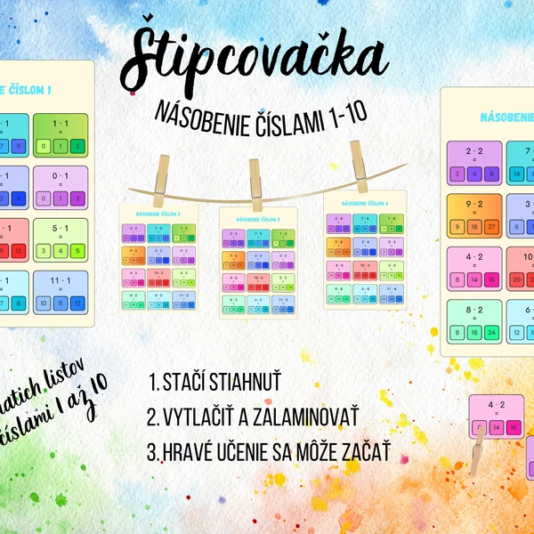 Štipcovačka- násobenie číslami 1-10