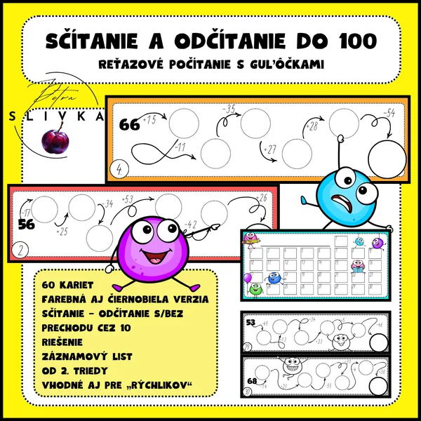 Sčítanie a odčítanie do 100 - Reťazové počítanie s guľôčkami