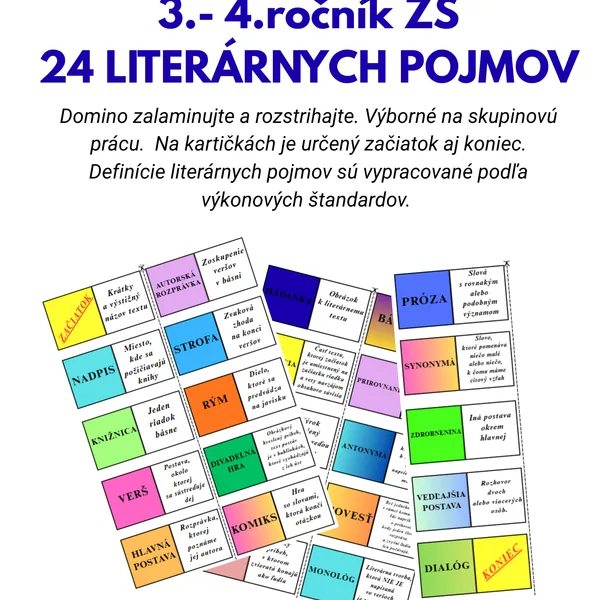 Domino - literárne pojmy 3. - 4. ročník ZŠ