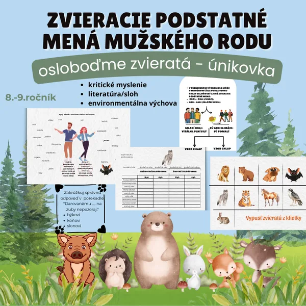 Osloboď zvieratá! - únikovka/ zvieracie podstatné mená mužského rodu, escape room, hra, skupinová práca