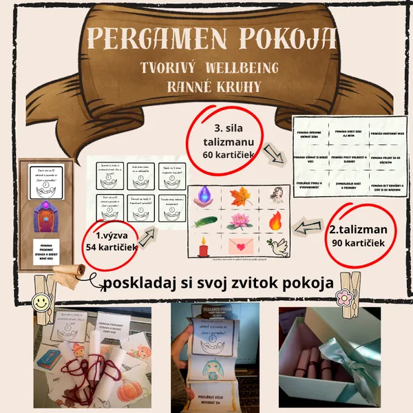 Pergamen pokoja- wellbeing / tvorivé ranné kruhy, skladačka pocitov, sebapoznanie, vnútorný pokoj