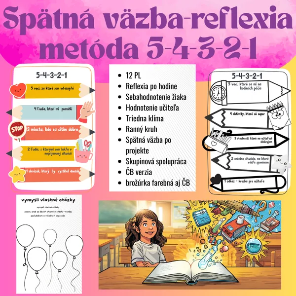 Reflexia- metóda 5-4-3-2-1 / hodnotenie, spätná väzba, metakognitívne myslenie, ranné kruhy