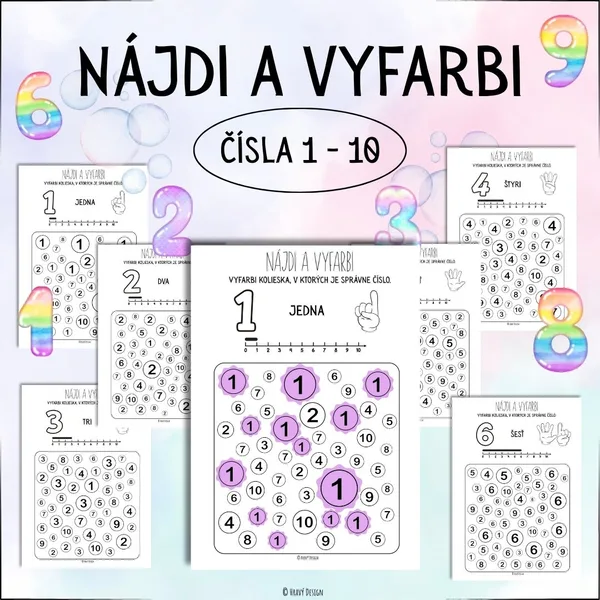 Nájdi a vyfarbi – čísla 1 – 10