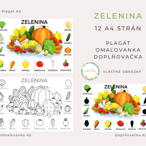Zelenina - plagát, omaľovanka, doplňovačka 