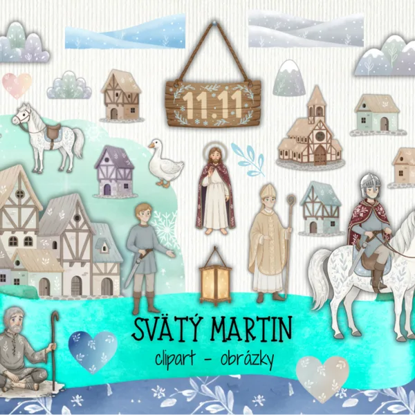 Svätý Martin, obrázky clipart | Akvarelové ilustrácie – legenda o sv. Martinovi