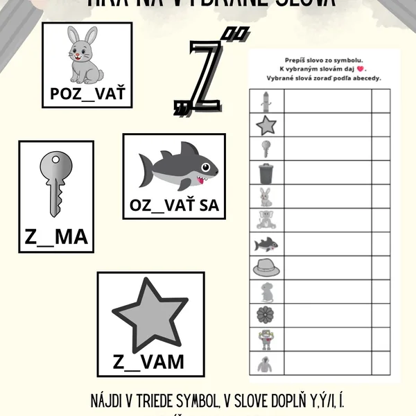 Vybrané slová po Z