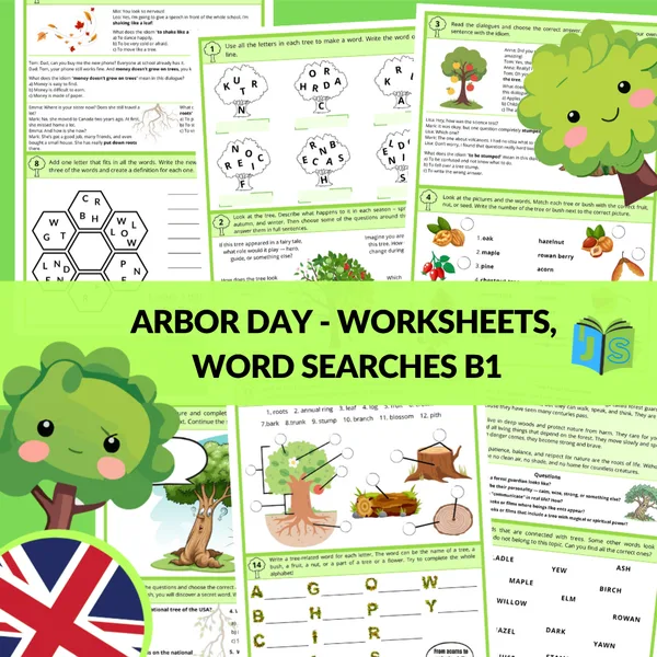 Deň stromov / Arbor Day – English Worksheets, Word Searches B1