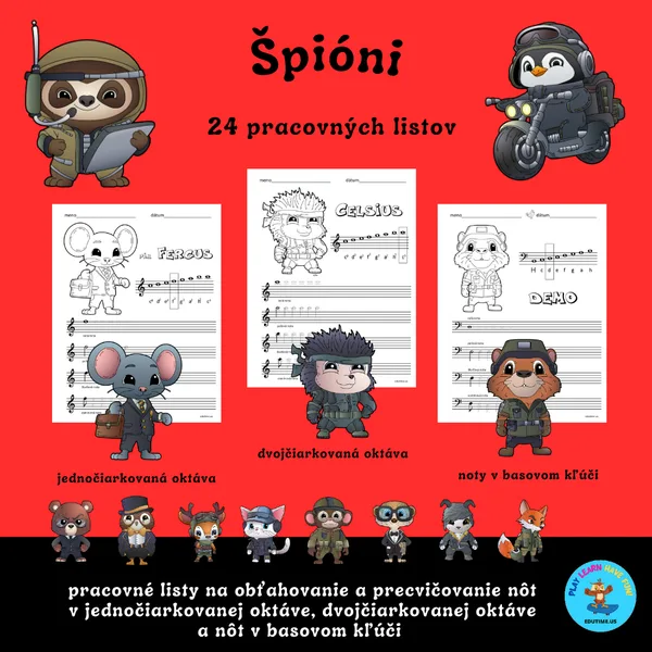 Špióni - pracovné listy na obťahovanie a precvičovanie nôt