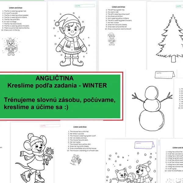 ❄️ Angličtina - Kreslíme podľa zadania - WINTER ❄️