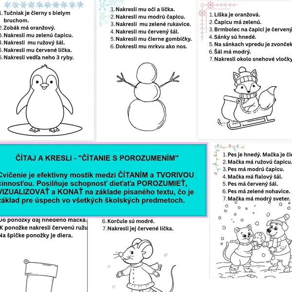 📖 Čítanie s porozumením - Kreslíme podľa zadania - ❄️ Zima /samostatná práca 