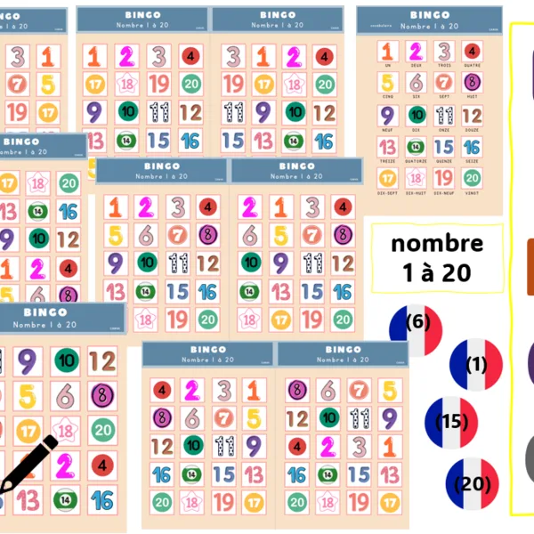 BINGO nombre 1-20 Francúzsky jazyk