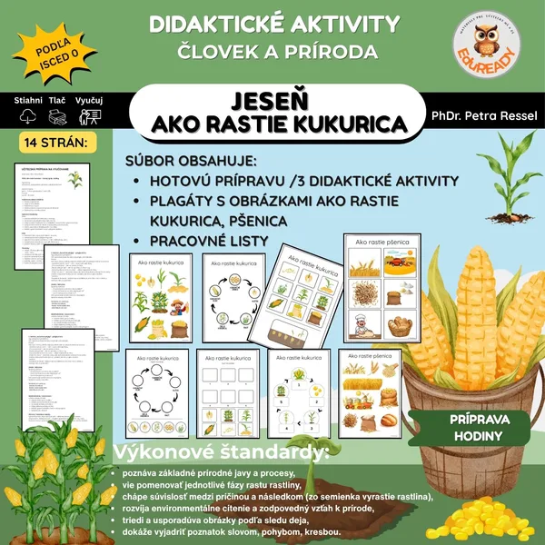 Jeseň - Ako rastie kukurica/pšenica - Príprava na tlač s materiálmi na učenie