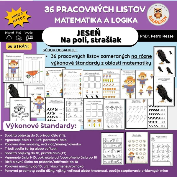 Jeseň, na poli, strašiak - MATEMATIKA - 36 PRACOVNÝCH LISTOV