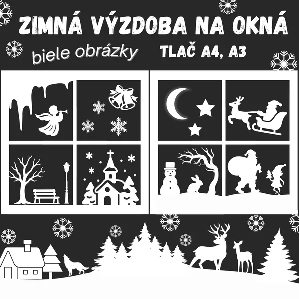 Zimná výzdoba na okná - biele obrázky