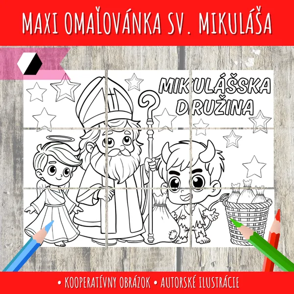 Kooperatívna maxiomaľovanka – Mikuláš, čert a anjel