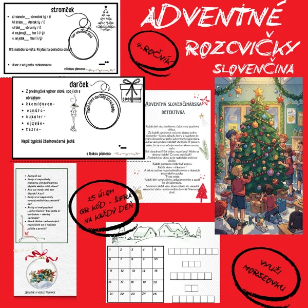 Adventné rozcvičky - slovenčina -4.ročník/ Vianoce, posolstvo, ranné kruhy, gramatika, opakovanie