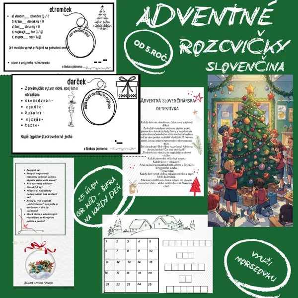 Adventné rozcvičky - slovenčina -2.stupeň/ Vianoce, posolstvo, ranné kruhy, gramatika, opakovanie