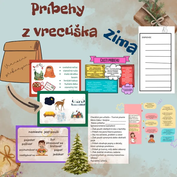 Príbehy z vrecúška - zima/ tvorivé písanie, vlastná tvorba, advent, Vianoce, kalendár, ranné kruhy