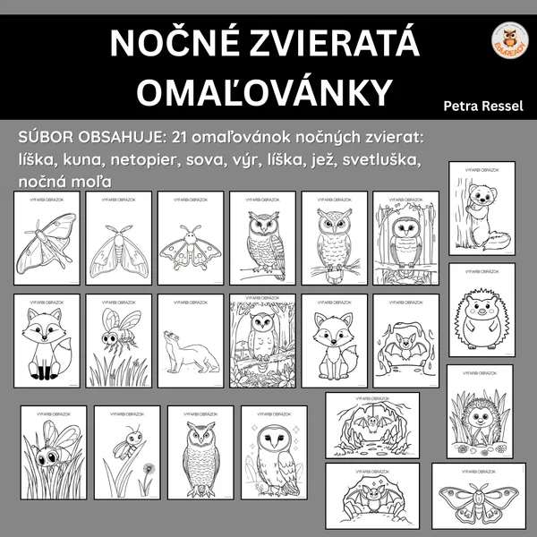 NOČNÉ ZVIERATÁ SLOVENSKA - OMAĽOVÁNKY (21ks)