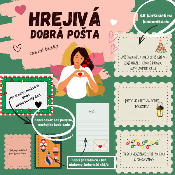 Hrejivá dobrá pošta /ranné kruhy, odkaz, list, pohľadnica, povzbudenka, komunikačné kartičky, dobro, láska 