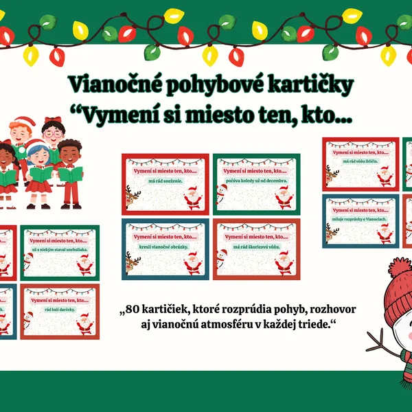 Vianočné pohybové kartičky- "Vymení si miesto ten, kto..."