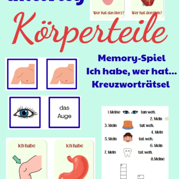 Aktivity na tému Körperteile und Schmerzen (ľudské telo a bolesti) 