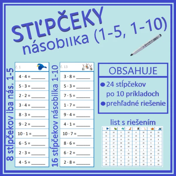 Stľpčeky- násobilka (1-5, 1-10)