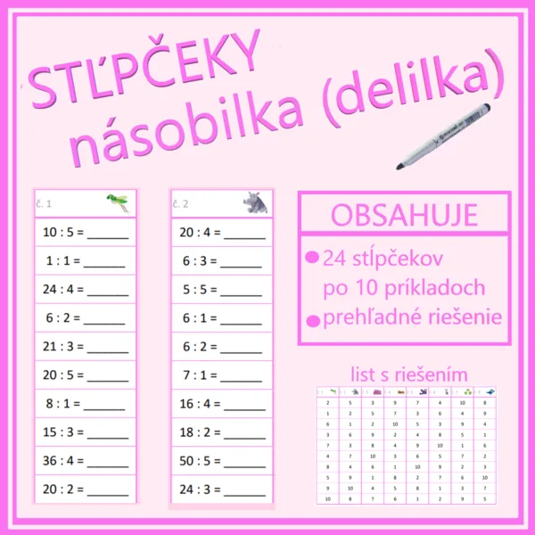 Stĺpčeky - násobilka - delenie (násobilkové delenie, delilka)