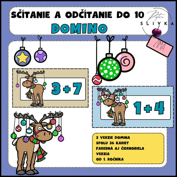 Sčítanie a odčítanie do 10 so sobmi DOMINO