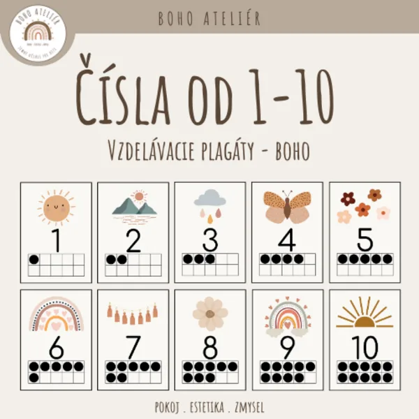 Boho plagáty s číslami 1–10